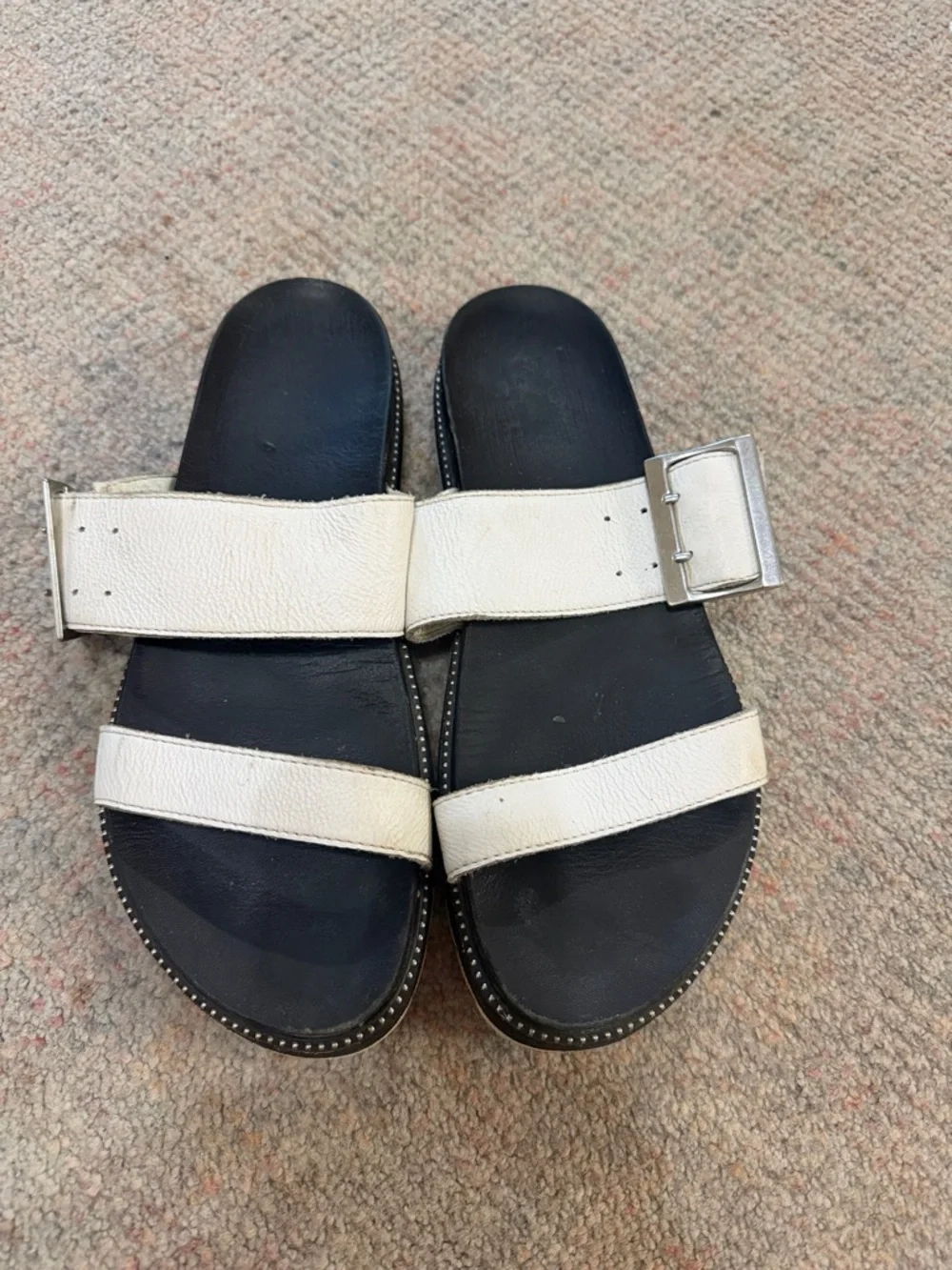 Sorel Black & White Dual-Strap Slide Sandals